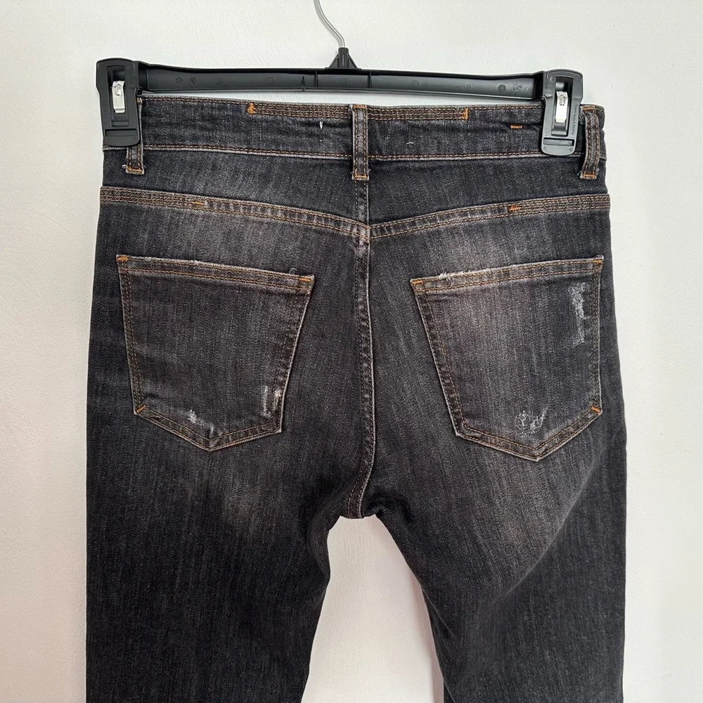 ZARA Distressed Skinny Jeans Size 30 Dark Gray Button Fly High Rise EUC